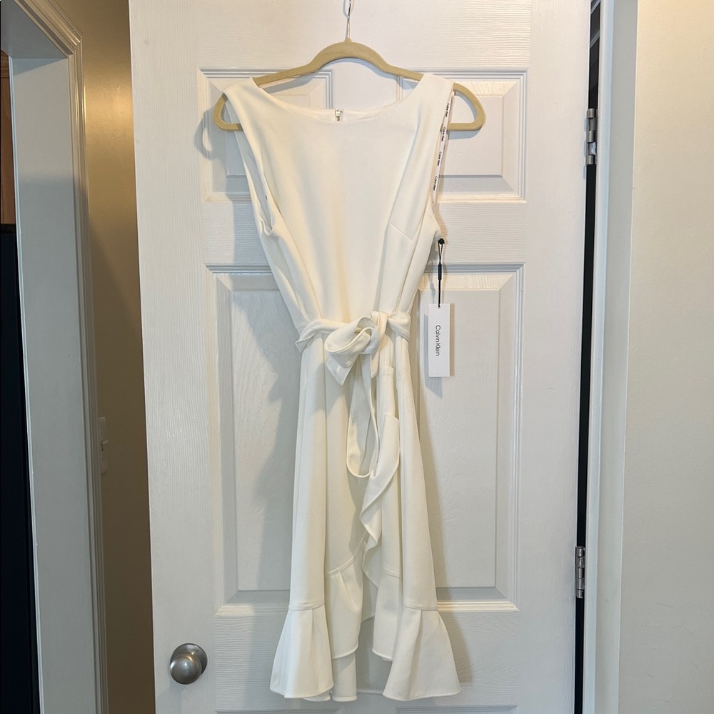 Calvin Klein Cream Tie-Waist Dress